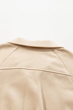 Brown zip-up stand collar sweatshirt with thumbhole sleeves by Shewin, casual and comfortable for everyday wear.