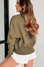 Brown zip-up sweatshirt with stand collar and thumbhole sleeves from Shewin, casual and comfortable for everyday wear.