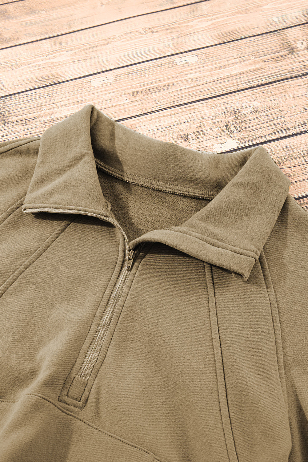 Brown zip-up stand collar sweatshirt with thumbhole sleeves from Shewin, casual wear for comfort and style.