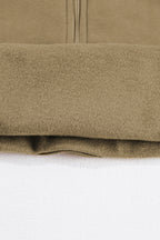 Brown zip-up sweatshirt with stand collar and thumbhole sleeves by Shewin, featuring a casual, comfortable design.