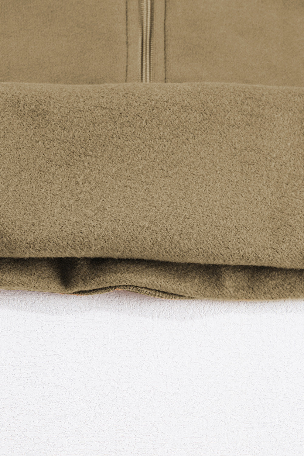 Brown zip-up sweatshirt with stand collar and thumbhole sleeves by Shewin, featuring a casual, comfortable design.