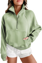 Brown zip-up sweatshirt with stand collar and thumbhole sleeves from Shewin, casual and stylish for everyday wear.