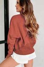 Brown zip-up sweatshirt with stand collar and thumbhole sleeves from Shewin, featuring a cozy, casual design for everyday wear.