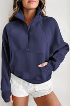 Brown zip-up sweatshirt with stand collar and thumbhole sleeves by Shewin, casual and comfortable for everyday wear
