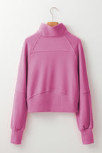 Brown zip-up sweatshirt by Shewin with stand collar and thumbhole sleeves, casual and comfortable for everyday wear.