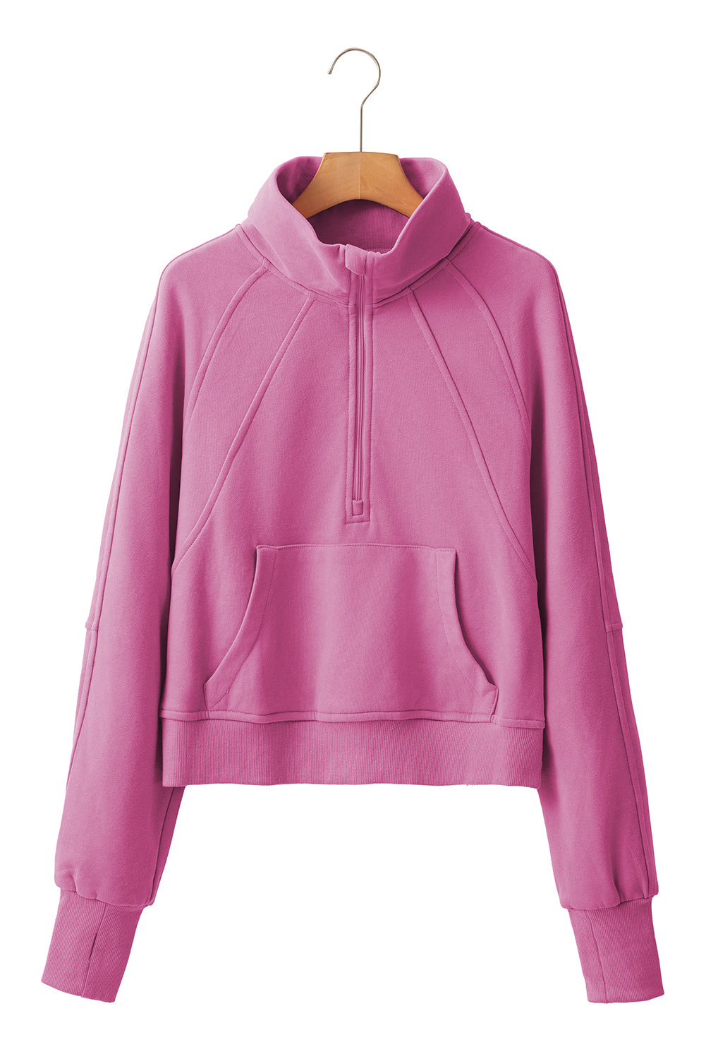 Brown zip-up sweatshirt with stand collar and thumbhole sleeves from Shewin, casual hooded sweatshirt for comfort and style.