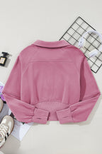 Brown zip-up stand collar sweatshirt with thumbhole sleeves from Shewin, casual and comfortable for everyday wear.