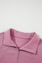 Brown zip-up sweatshirt with stand collar and thumbhole sleeves by Shewin, featuring a cozy, casual design.