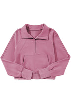 Brown zip-up sweatshirt with stand collar and thumbhole sleeves by Shewin, featuring a casual and comfortable design.