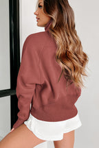 Brown zip-up sweatshirt from Shewin with stand collar and thumbhole sleeves, casual style and comfortable fit.