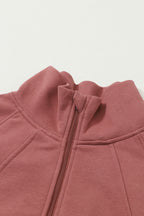 Brown zip-up sweatshirt with stand collar and thumbhole sleeves from Shewin, casual and comfortable for everyday wear.