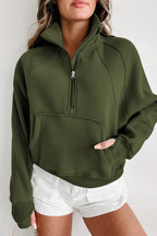 Brown zip-up sweatshirt with stand collar and thumbhole sleeves by Shewin, casual and comfortable for everyday wear.