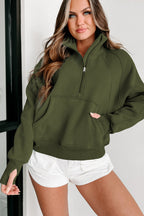 Brown zip-up sweatshirt with stand collar and thumbhole sleeves, from Shewin, casual and comfortable for everyday wear.
