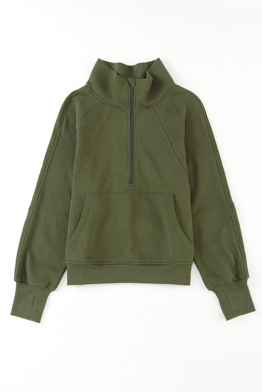 Brown zip-up sweatshirt with stand collar and thumbhole sleeves from Shewin, casual and comfortable for everyday wear.