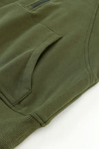 Brown Shewin zip-up sweatshirt with stand collar and thumbhole sleeves, casual and comfortable for everyday wear.