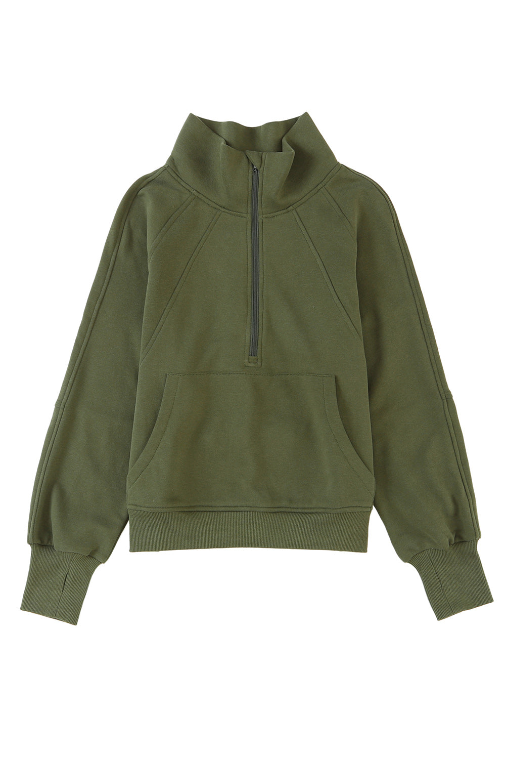 Brown zip-up sweatshirt with stand collar and thumbhole sleeves, by Shewin, featuring a casual and comfortable design.