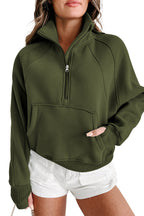 Brown zip-up sweatshirt with stand collar and thumbhole sleeves by Shewin, casual and comfortable for everyday wear.