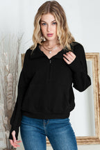 Brown zip-up sweatshirt with stand collar and thumbhole sleeves, casual Shewin hoodie for comfortable wear.