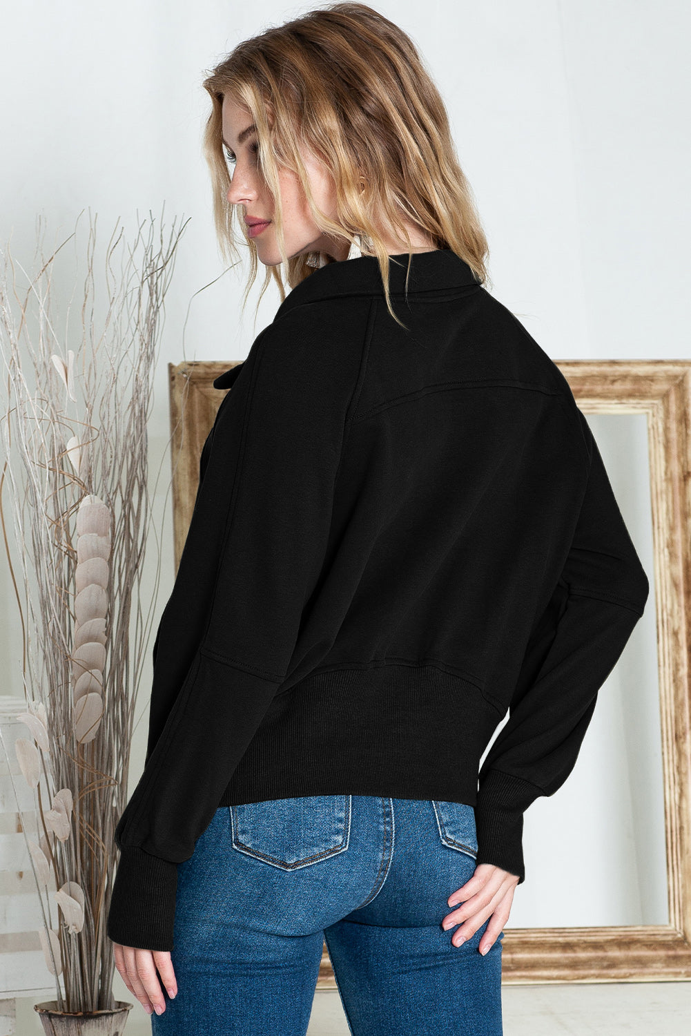 Brown zip-up sweatshirt with stand collar and thumbhole sleeves by Shewin, casual and cozy for everyday wear