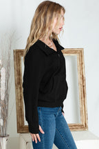 Brown zip-up sweatshirt with stand collar and thumbhole sleeves by Shewin, casual hoodie for comfortable wear.