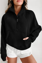 Brown zip-up sweatshirt with stand collar and thumbhole sleeves from Shewin, featuring a cozy, casual design.