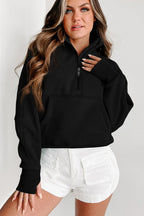Brown zip-up sweatshirt with stand collar and thumbhole sleeves from Shewin, casual hoodie for comfortable style.