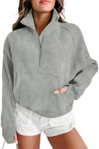 Brown zip-up sweatshirt with stand collar and thumbhole sleeves by Shewin, casual and stylish for everyday wear.