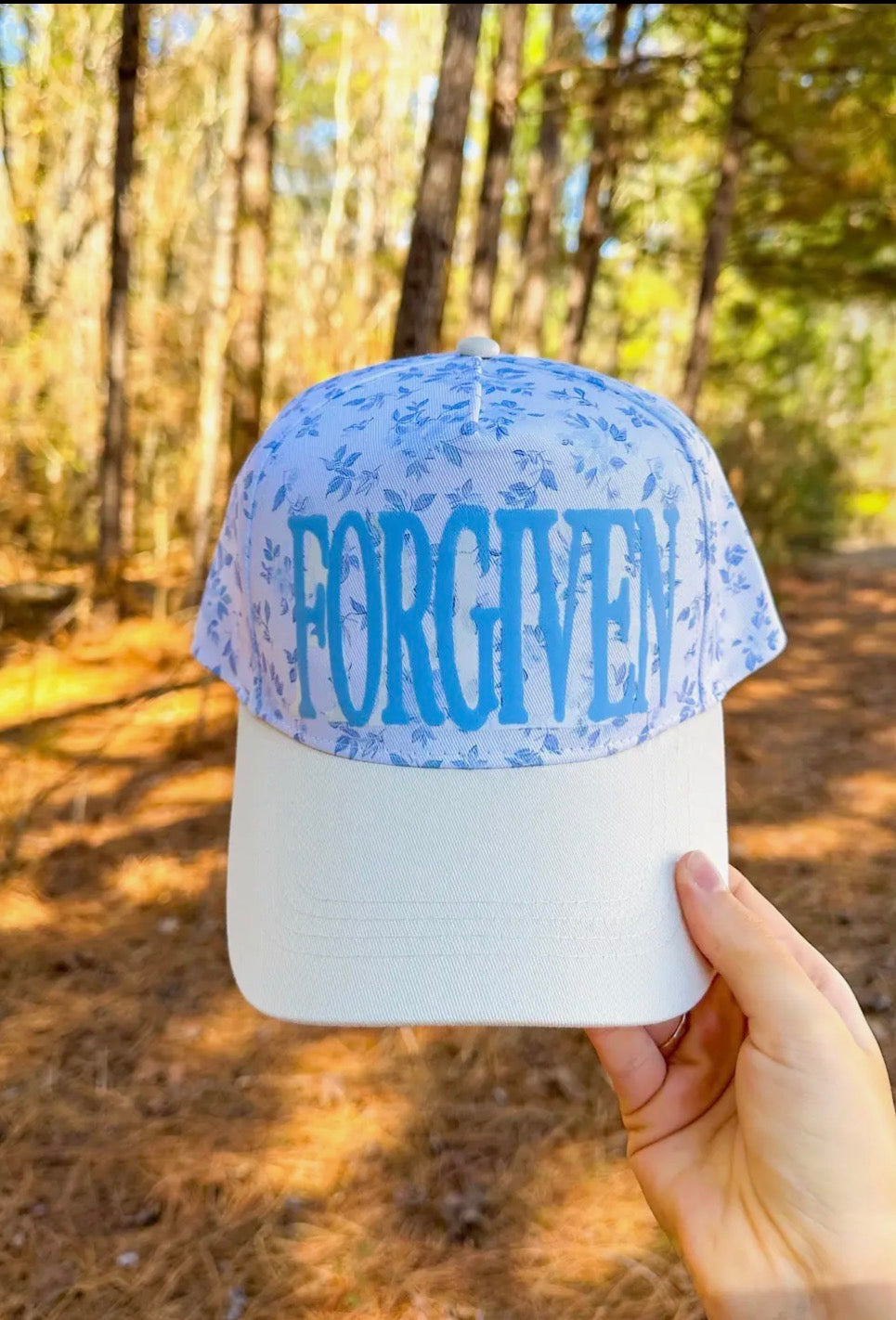 Southern Bliss trucker hats featuring Amen, Worthy, and Forgiven designs, with embroidered patches on mesh caps.