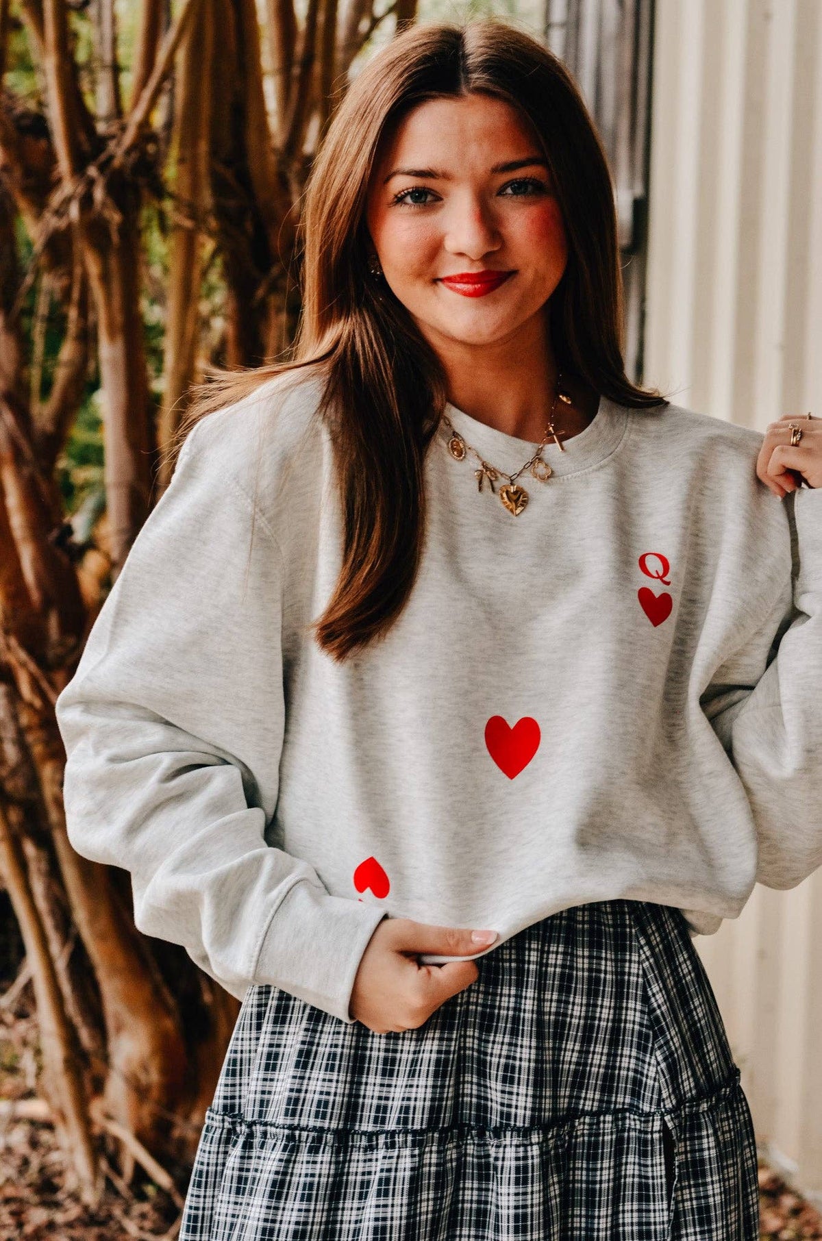 Queen Card sweatshirt by Southern Bliss Co., soft gray fabric with queen card design, casual fit and comfortable for everyday wear.