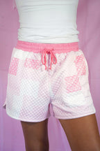 Starstruckd pink quilted patchwork shorts with a quilted design, stylish and comfortable for casual wear.