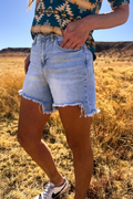 Sterling Kreek Kreek Denim Shorts featuring classic five-pocket design and light wash denim for casual summer wear.