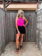 Black Brenna tie-waist shorts by Texas True Threads, casual bottoms with a relaxed fit and stylish waistband detail.