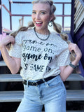 Natural leopard print T-shirt by Texas True Threads with "Game On" slogan, featuring a relaxed fit and casual style.