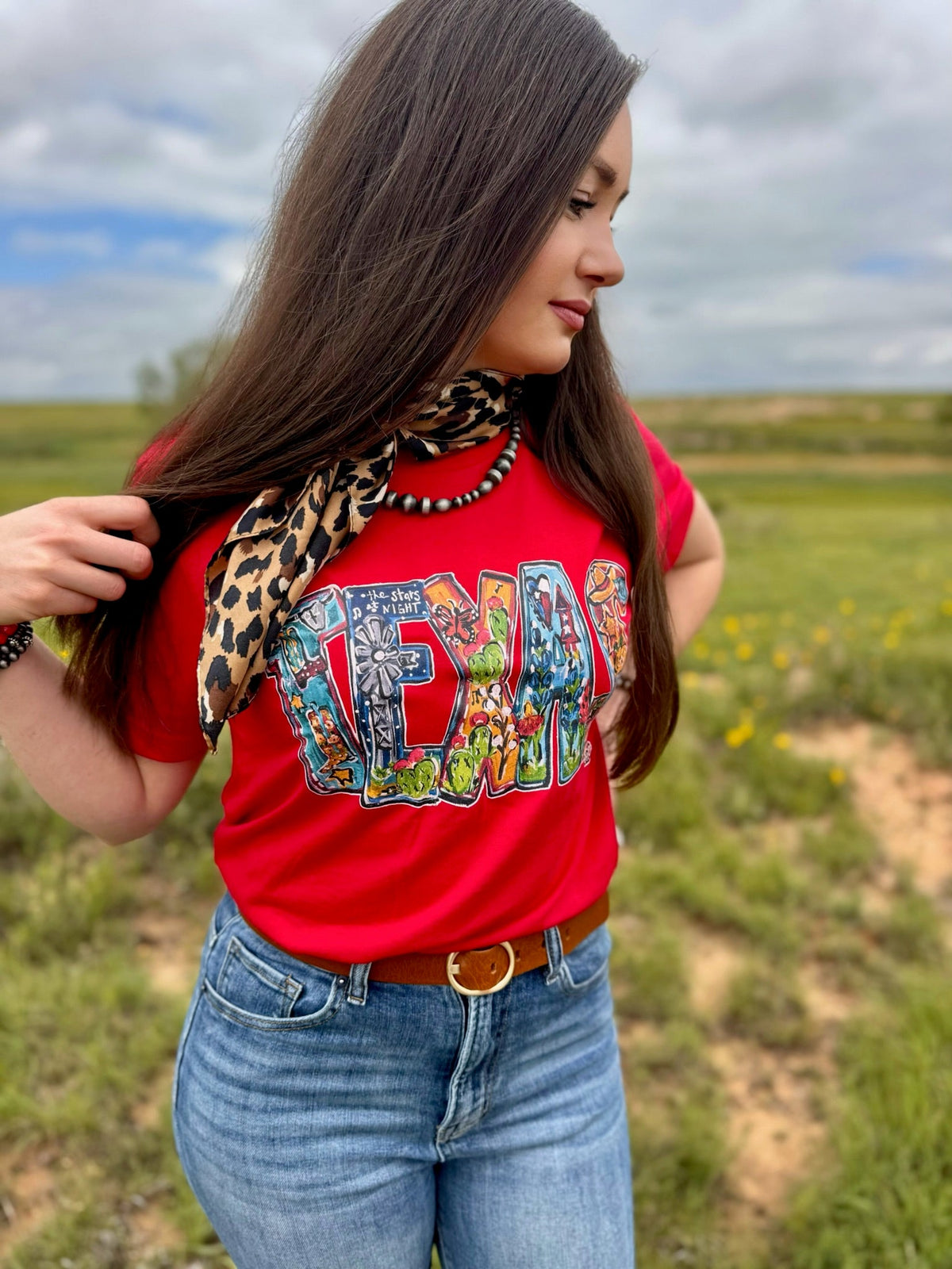 Red Callie Ann Stelter All Things Texas Tee by Texas True Threads, featuring a Texas-themed graphic on a casual cotton T-shirt.