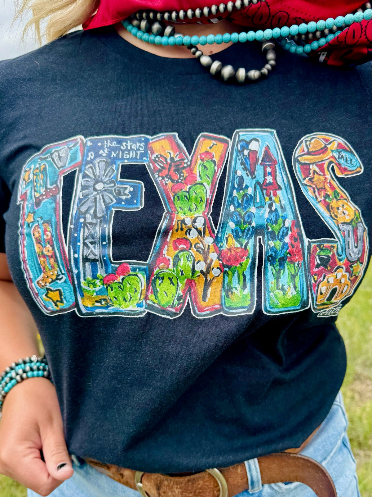 Red Callie Ann Stelter All Things Texas Tee by Texas True Threads, casual Texas-themed T-shirt with graphic design.