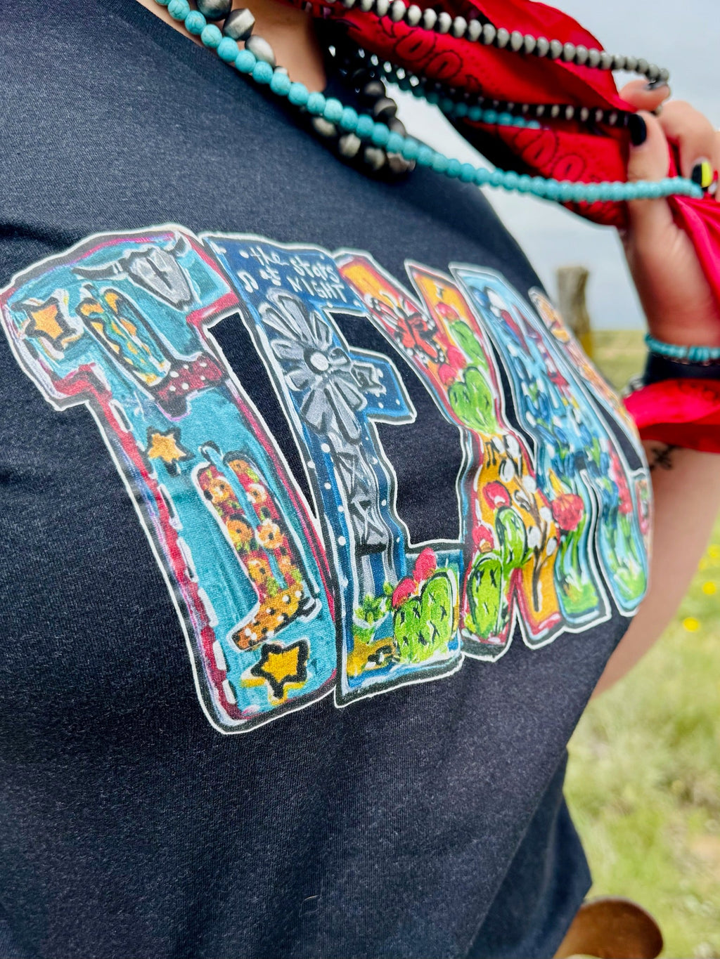 Red Callie Ann Stelter All Things Texas Tee by Texas True Threads, featuring a casual, comfortable design with Texas-themed graphics.