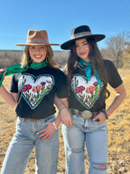 Black Western Heart Tee by Texas True Threads featuring Lauren's logo, casual crew neck design, perfect for western-inspired style.