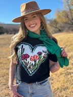 Black Lauren's Western Heart Tee by Texas True Threads, casual crewneck tee with Western-inspired heart design.