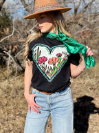 Black Lauren's Western Heart Tee by Texas True Threads, casual crewneck t-shirt with western-inspired heart graphic.