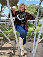 Black Durango Aztec V-neck tee by Texas True Threads, featuring a stylish Aztec pattern and a comfortable V-neck silhouette.