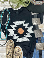 Black Durango Aztec V-neck Tee by Texas True Threads, soft cotton shirt with Aztec pattern design.