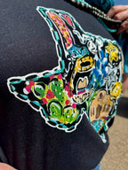 Charcoal black Callie Ann Stelter Texas Icons Tee by Texas True Threads, showcasing a stylish graphic design on front.
