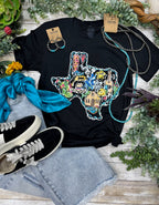 Black Callie Ann Stelter Texas Icons Tee by Texas True Threads, featuring Texas-themed graphic on a casual t-shirt.