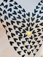 Heather tan Texas True Threads tiny hearts with gold puff tee and sweatshirt, casual tees with charming heart design.