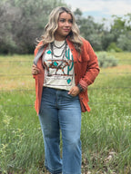Texas True Threads Lauren's Longhorn Tee, natural-colored cotton T-shirt featuring Longhorn graphic, casual and comfortable fit.