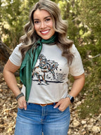 Lauren's Cowgirl Tee by Texas True Threads, short-sleeve natural cotton tee featuring cowboy-inspired design.