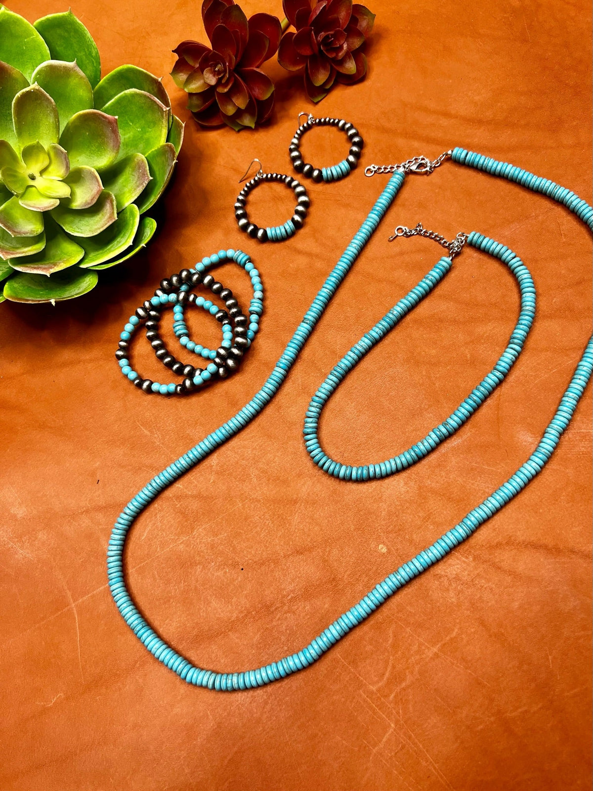 Set of three Texas True Trends Fort Worth bracelet set featuring colorful beaded and leather bracelets on a white background.