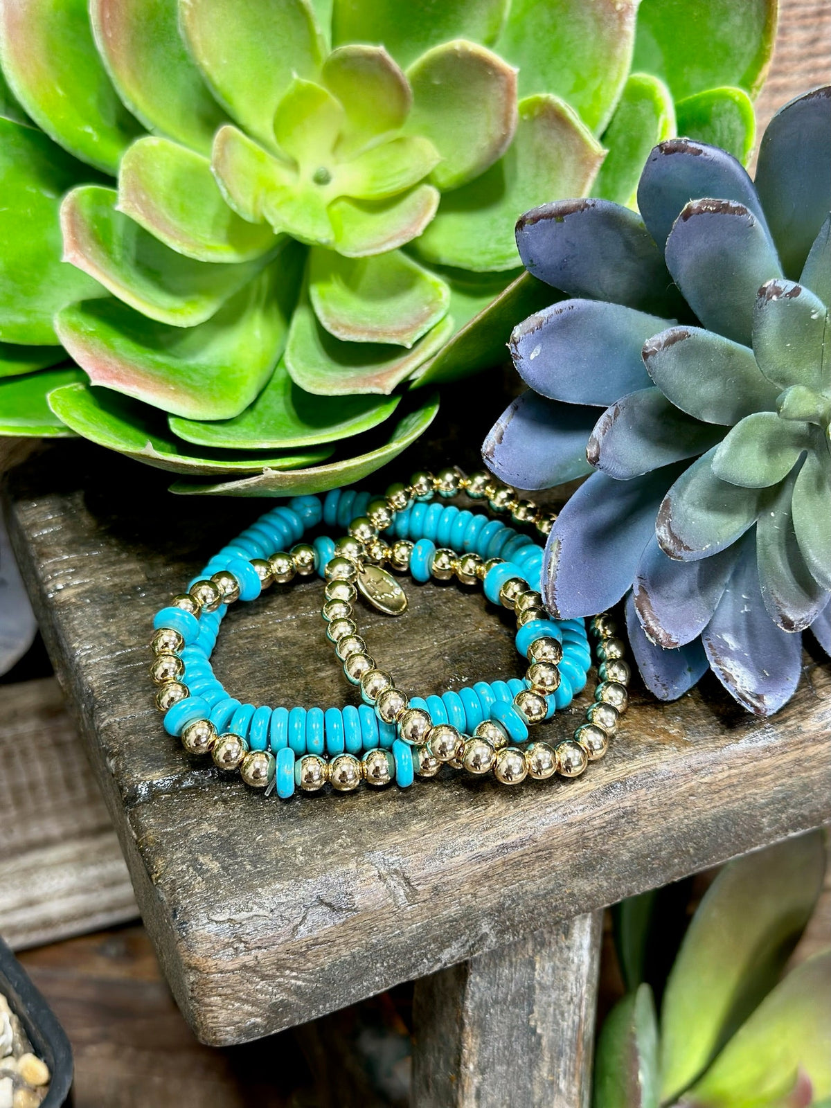 Set of Sonora bracelets by Texas True Trends featuring layered designs and mixed metal accents on a neutral background.