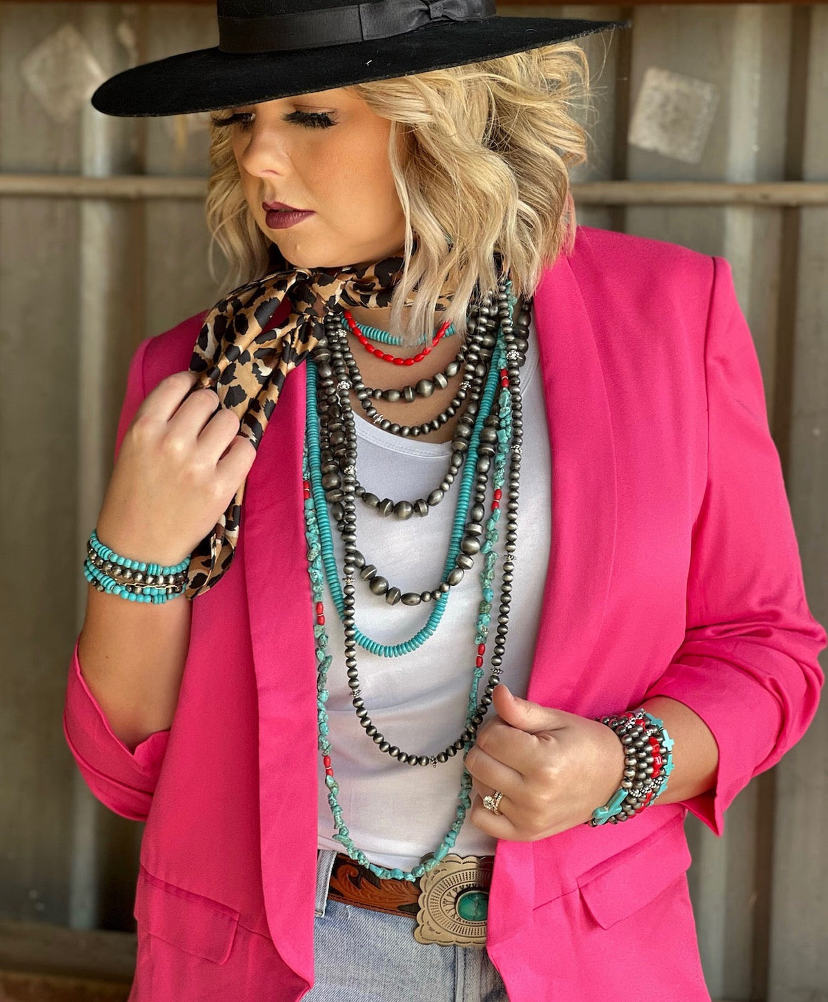Texas True Trends Amarillo Long Necklace featuring layered gold-tone chains and delicate pendant for a stylish look.